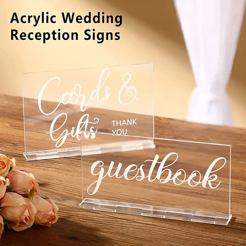 YOMDID 2pcs Rustic Acrylic Wedding Reception Sign with Guest Book Place Cards Holders Signs Farmhouse and Beach Party Home Decor