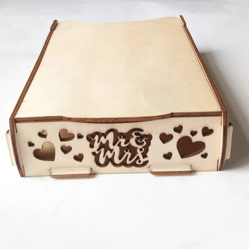 Retro Wooden Guest Book Wooden Wedding Signature Box Heart Shape Wood Pieces Storage Box Guestbook