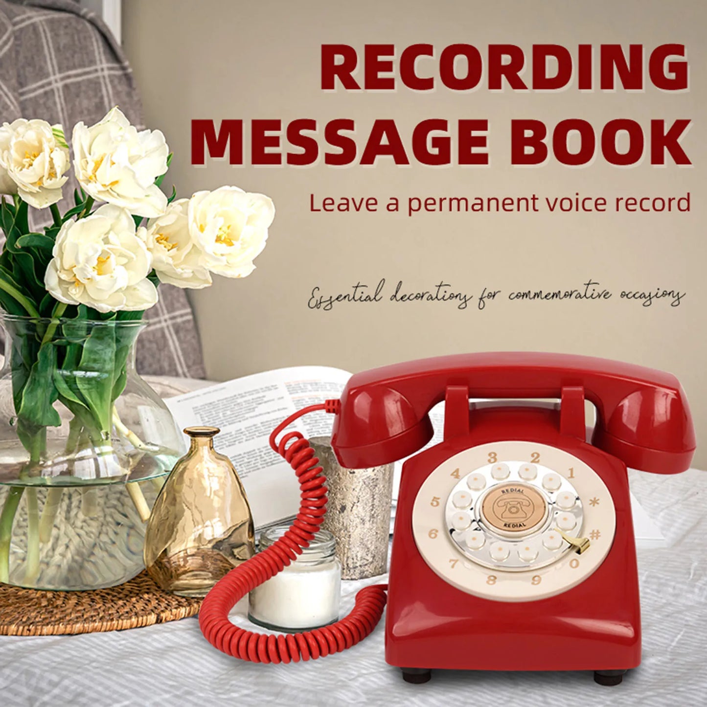 Audio Guest Book Retro Audio Message Record Wedding Phone with Voicemail Best Wishes Suitable for Bridal Shower Desk Confessions