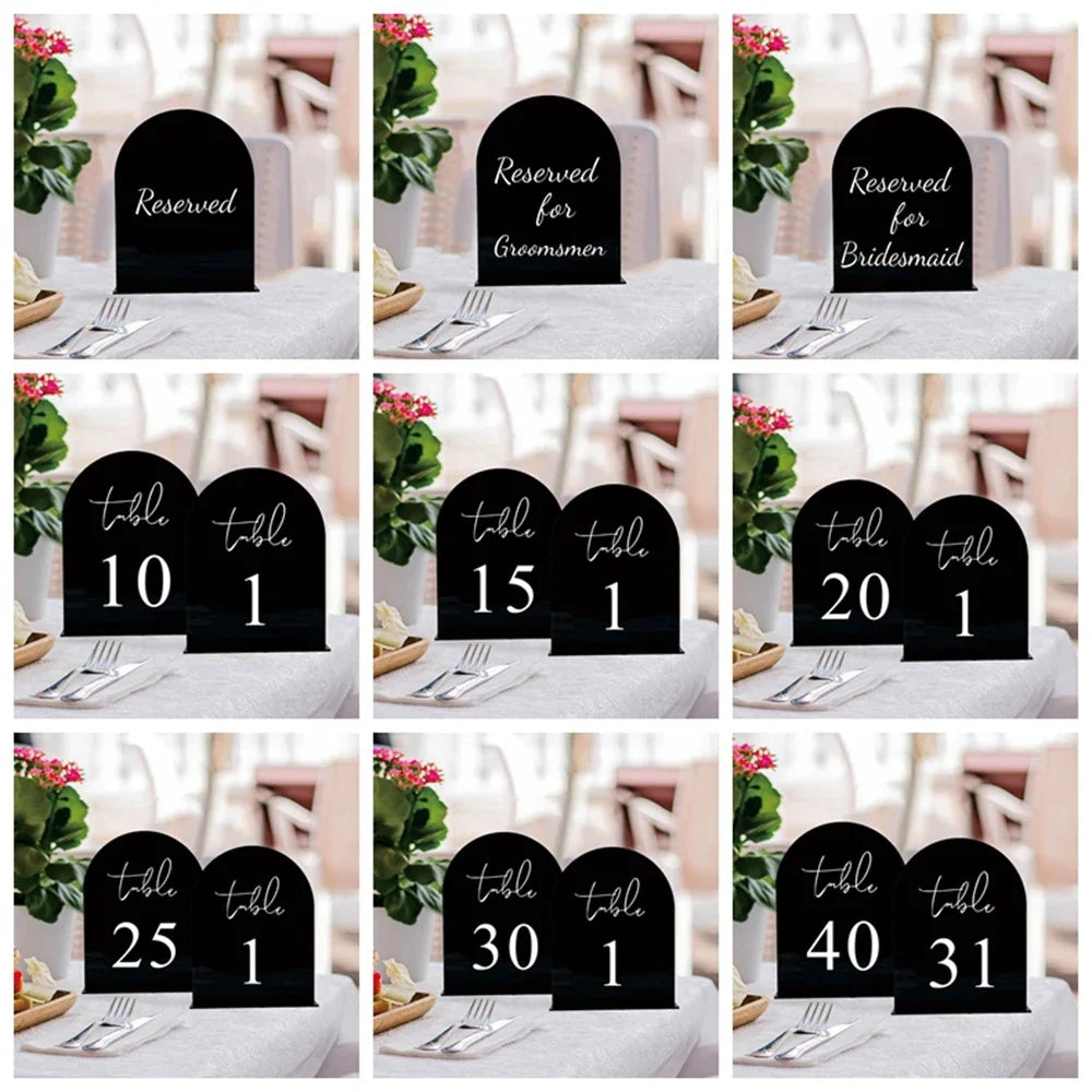 Customized wedding table reserved card holder, black arched semi-circular table number card holder 1-100 digital acrylic cards,