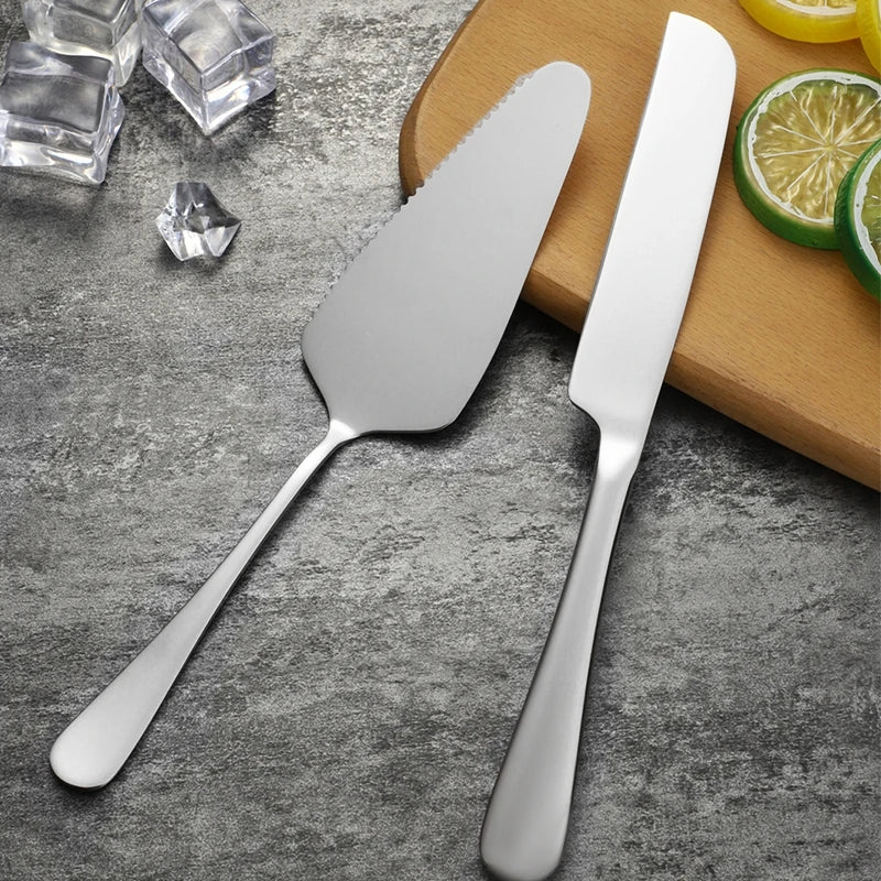 2Pcs/Set Stainless Steel Cake Shovel Set Bread Pizza Knife Dessert Pie Fondant Divider Cutter Spatula For Wedding Birth Baking