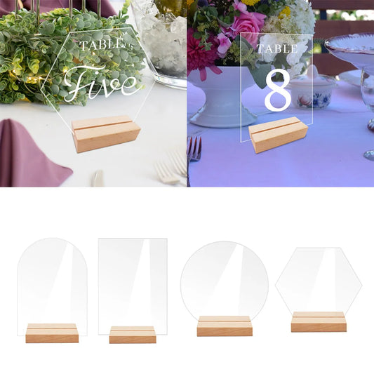 1Set Acrylic Clear Table Place Card And Wooden Holders Wedding Table Sign Numbers Menu Display Frame For Banquet Party Wholesale