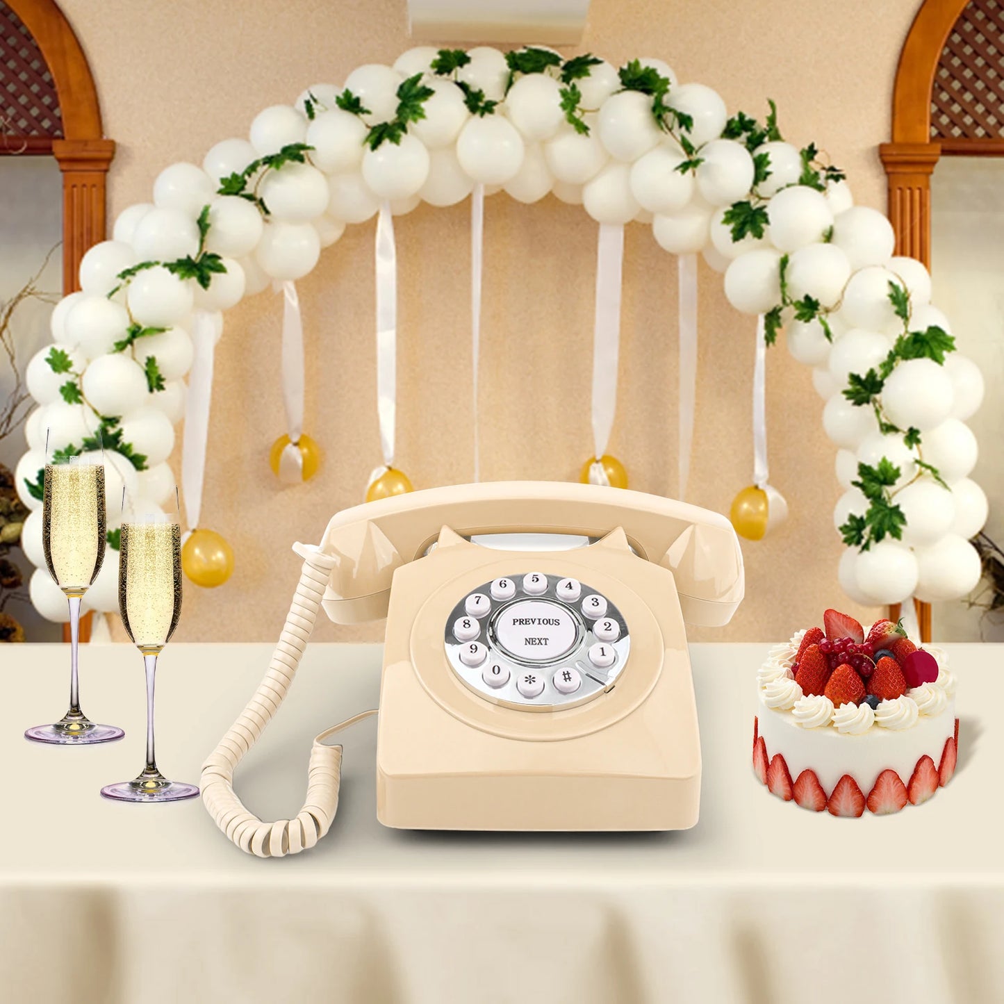 Guestbook for Wedding Messages Phone Beige Recorder Telephone Suitable for Hotel Party Holiday Christmas Messages to Friends