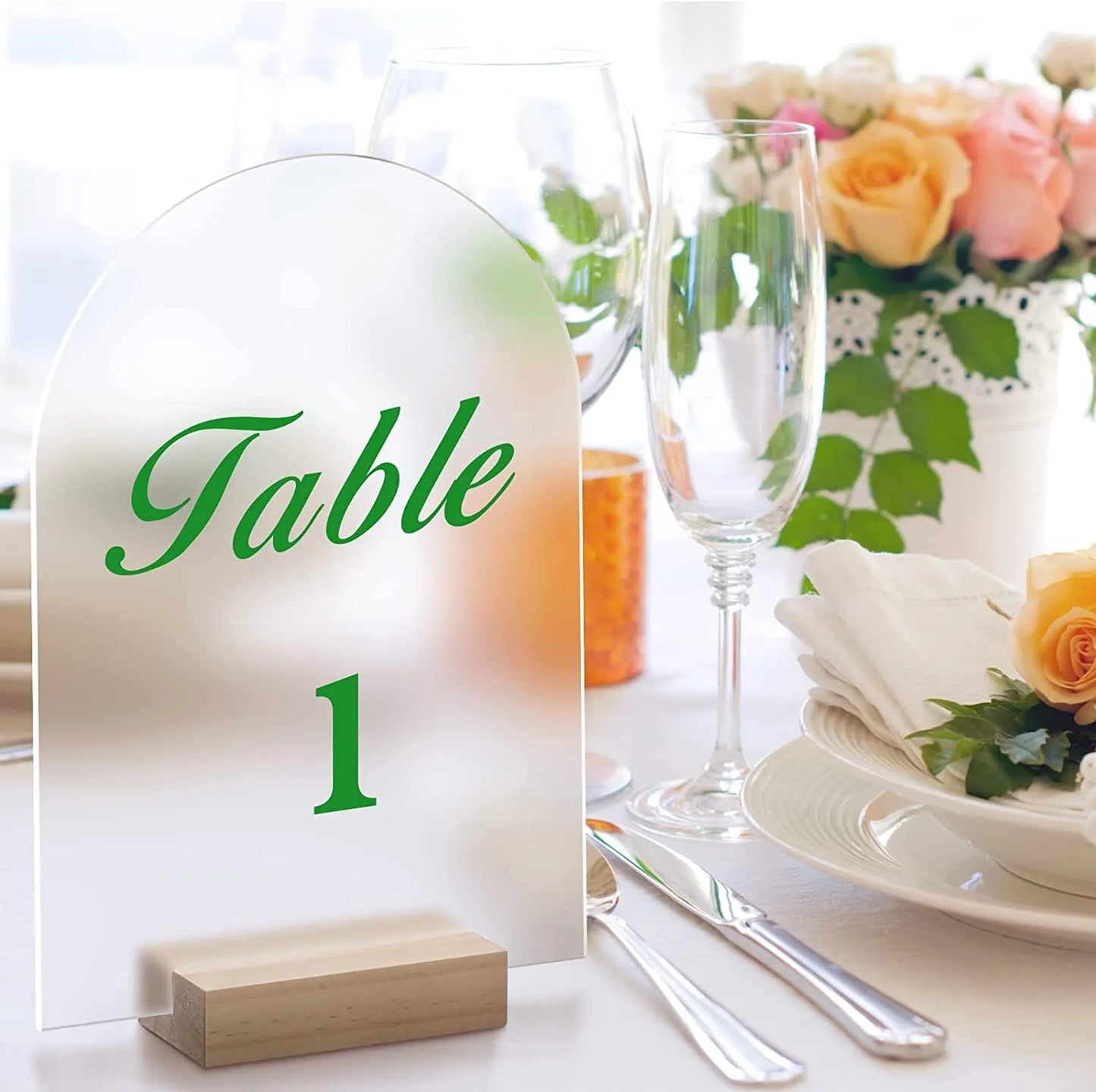 Frosted Arched Acrylic Wedding Sign with Wood Base DIY Blank Acrylic Table Numbers Cards with Stand Holder For Event & Party,Bar