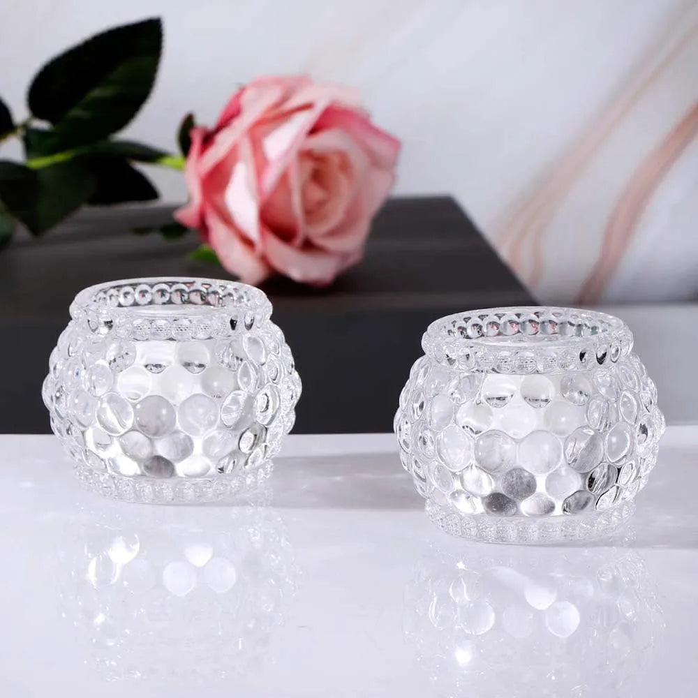 Glass Votive Tealight Candle Holders Set of 6, Round Clear Decorative Candle Holder for Table, Home Party Wedding Decor