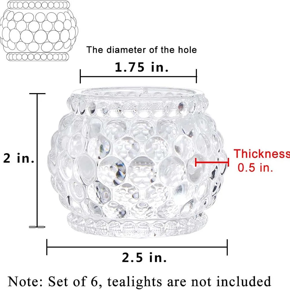 Glass Votive Tealight Candle Holders Set of 6, Round Clear Decorative Candle Holder for Table, Home Party Wedding Decor