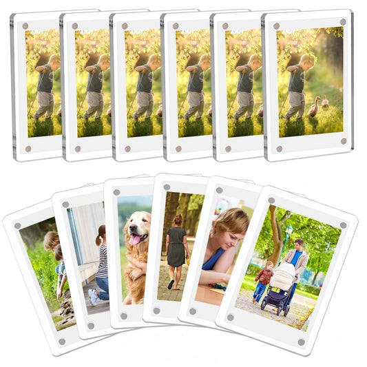 6 Packs Acrylic Fridge Magnetic Picture Frame Magnetic Polaroid Frames for Photos Instax Mini Frame Clear 2.36 x 3.54 Inch