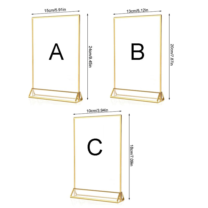 Acrylic Sign Holder Gold Frames Clear Wedding Table Number Stand Menu Recipe Cards Holders Picture Frame Photo Display Rack