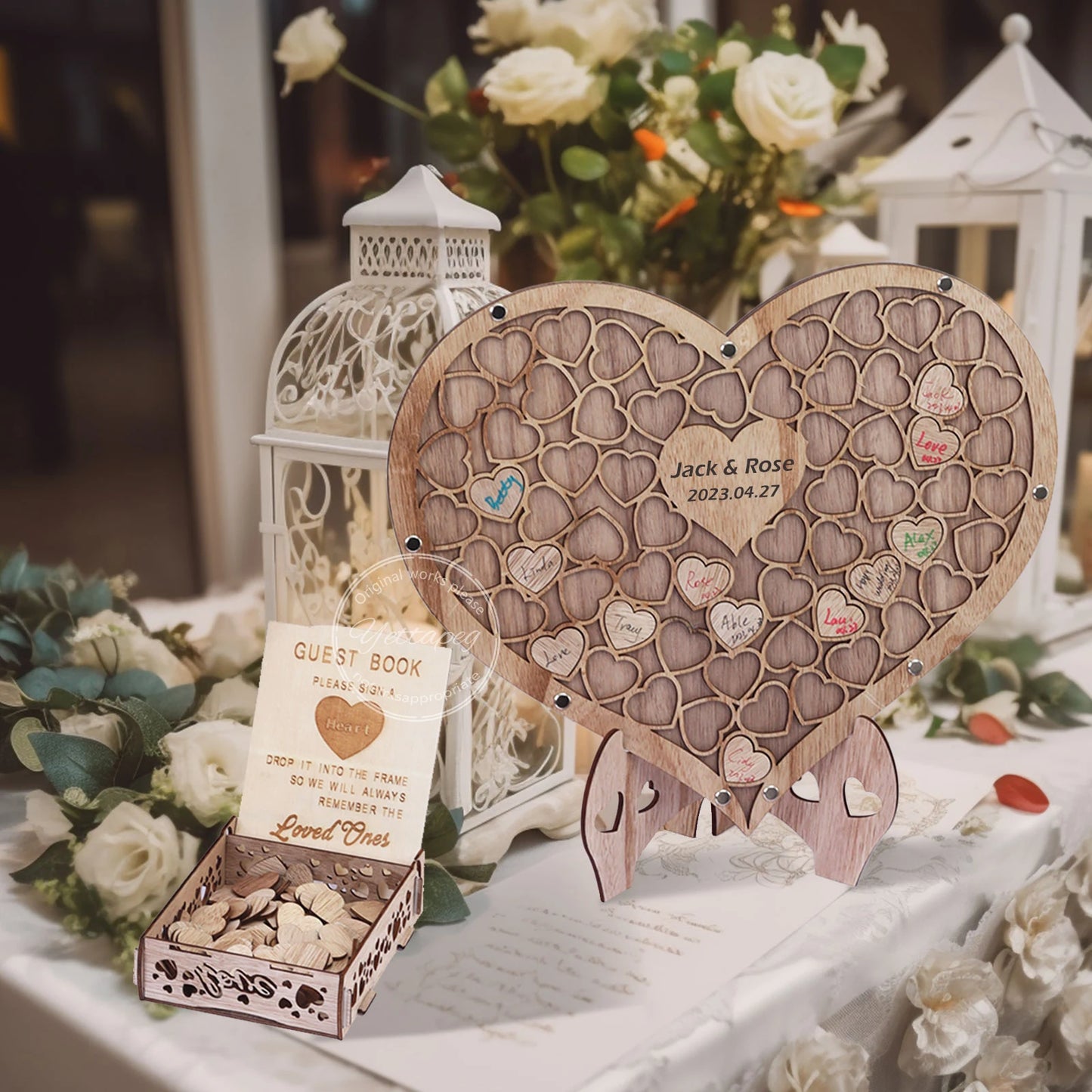 Wedding Guest Book Alternative boda libro Decor-Drop Heart Guestbook Wood Heart shap Guest Drop Box Mariage Sweet Heart Drop box