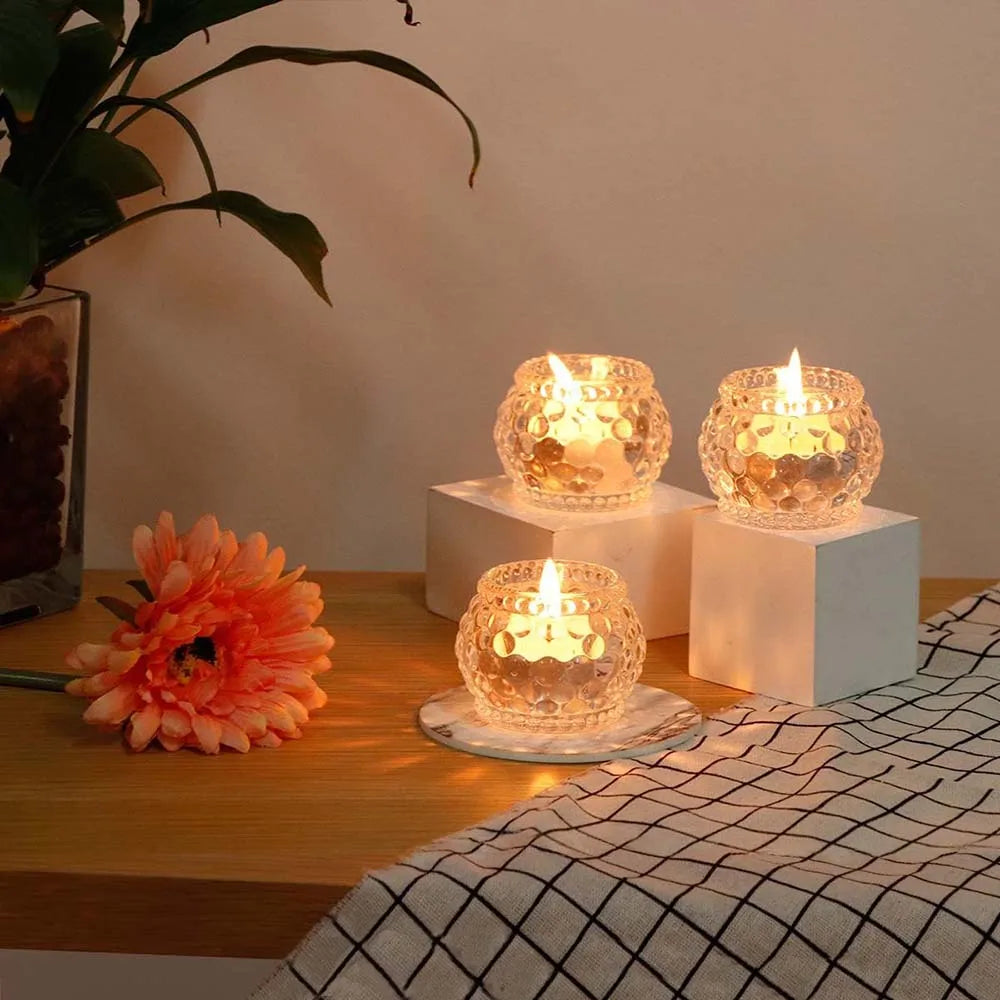 Glass Votive Tealight Candle Holders Set of 6, Round Clear Decorative Candle Holder for Table, Home Party Wedding Decor