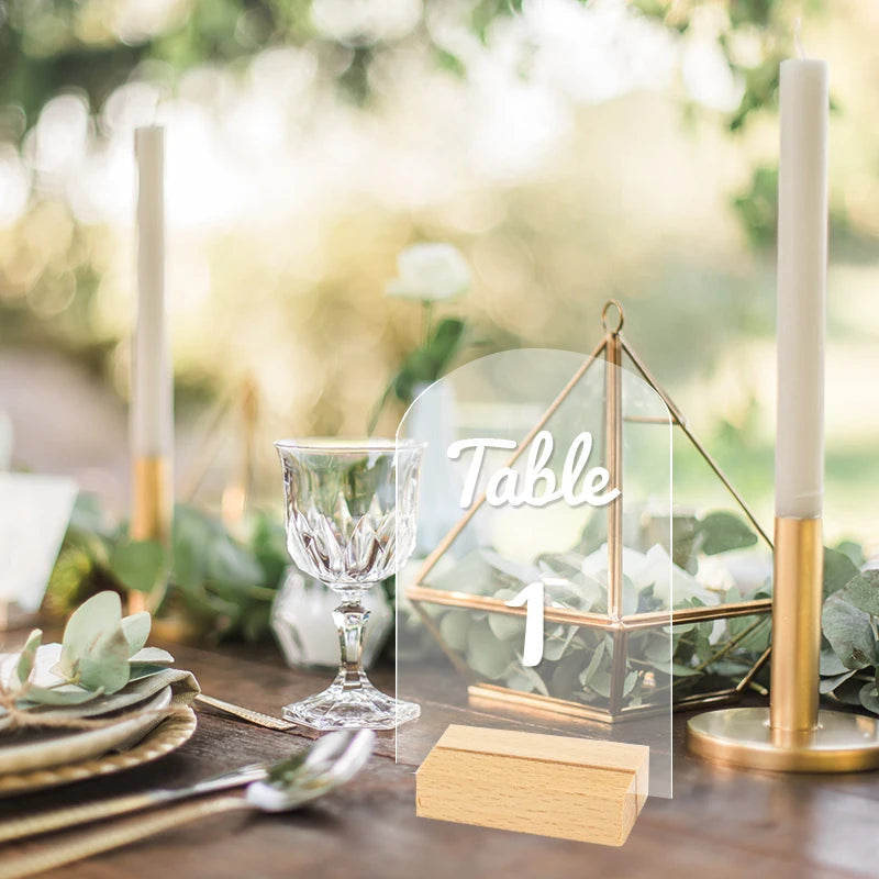 10pcs Acrylic Wedding Table Number Sign DIY Blank Clear Display Stand with Wooden Base Place Card for Wedding Party Table Decor