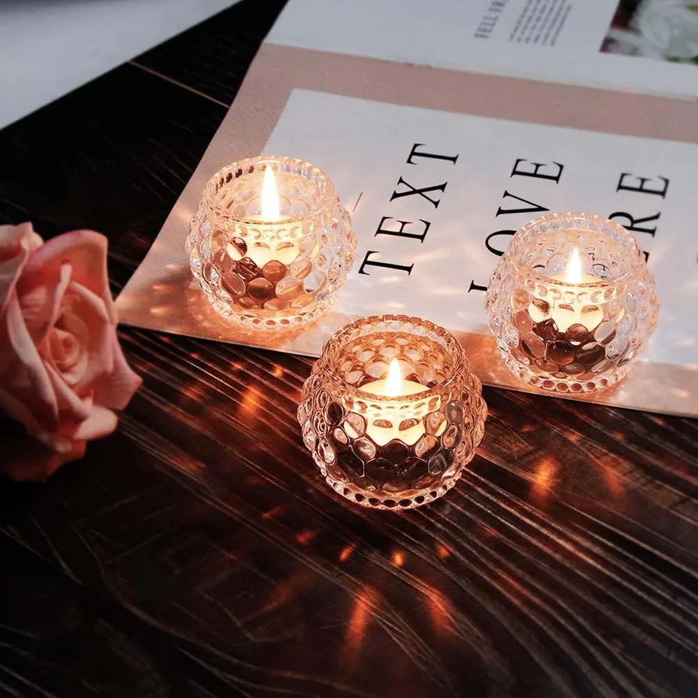 Glass Votive Tealight Candle Holders Set of 6, Round Clear Decorative Candle Holder for Table, Home Party Wedding Decor