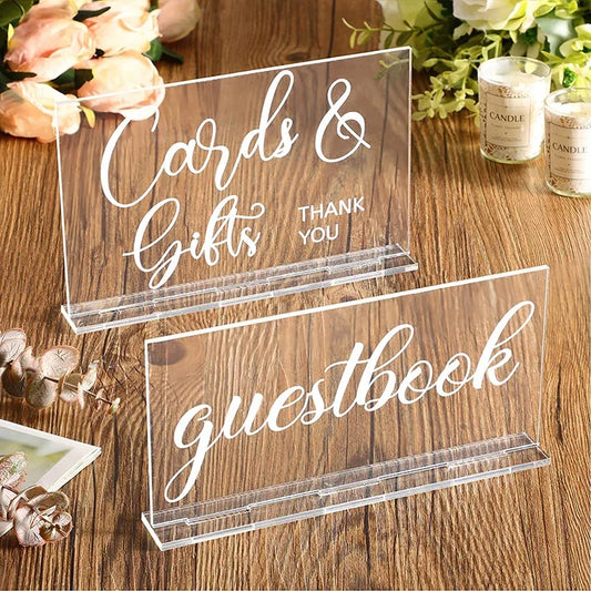 YOMDID 2pcs Rustic Acrylic Wedding Reception Sign with Guest Book Place Cards Holders Signs Farmhouse and Beach Party Home Decor