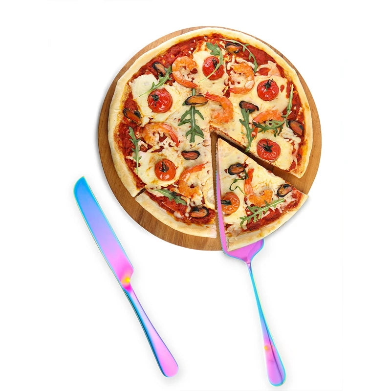 2Pcs/Set Stainless Steel Cake Shovel Set Bread Pizza Knife Dessert Pie Fondant Divider Cutter Spatula For Wedding Birth Baking