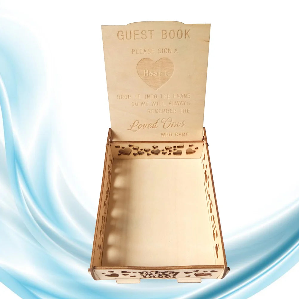 Retro Wooden Guest Book Wooden Wedding Signature Box Heart Shape Wood Pieces Storage Box Guestbook