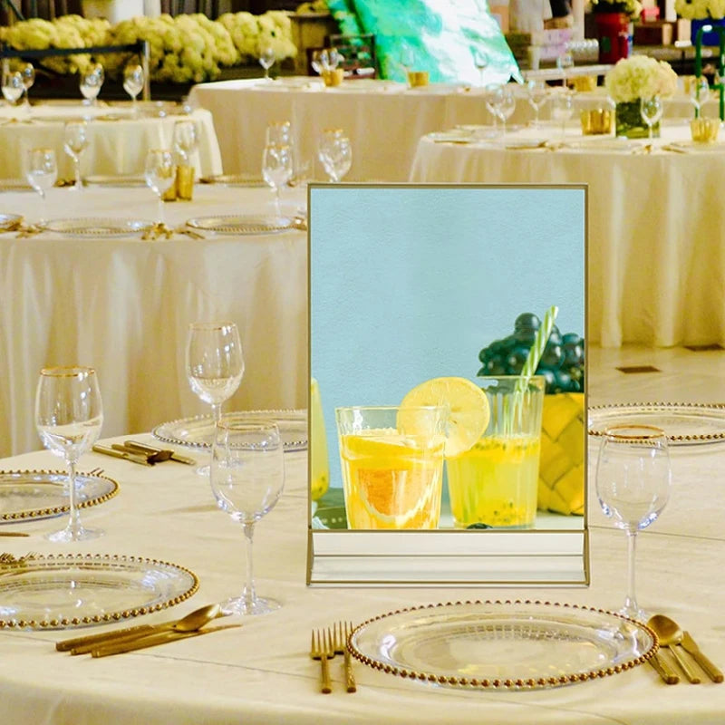 Acrylic Sign Holder Gold Frames Clear Wedding Table Number Stand Menu Recipe Cards Holders Picture Frame Photo Display Rack