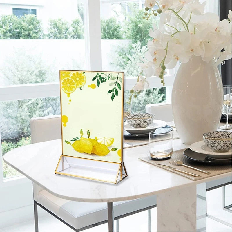 Acrylic Sign Holder Gold Frames Clear Wedding Table Number Stand Menu Recipe Cards Holders Picture Frame Photo Display Rack