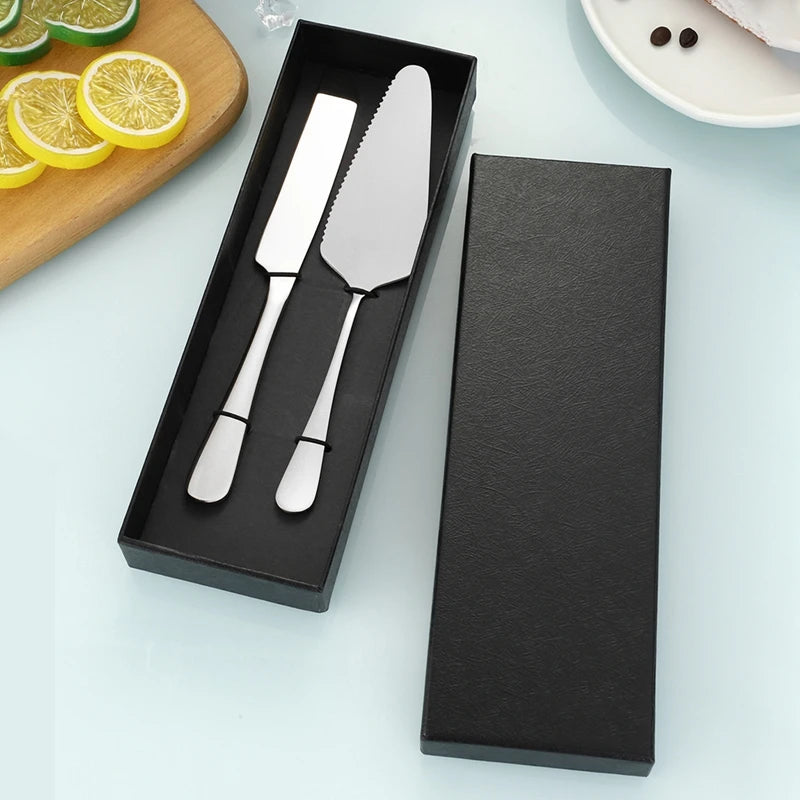 2Pcs/Set Stainless Steel Cake Shovel Set Bread Pizza Knife Dessert Pie Fondant Divider Cutter Spatula For Wedding Birth Baking