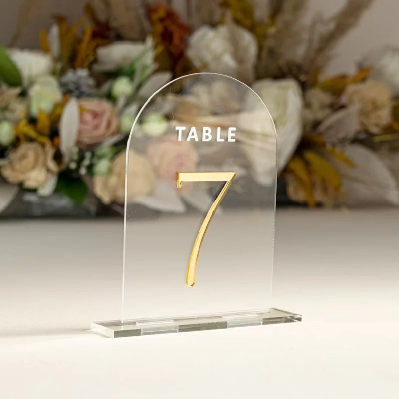 Clear and Mirror Gold Acrylic Signs Gold Wedding Table Signs Wedding Table Decor Gold signage Mirror signs Rose gold numbers